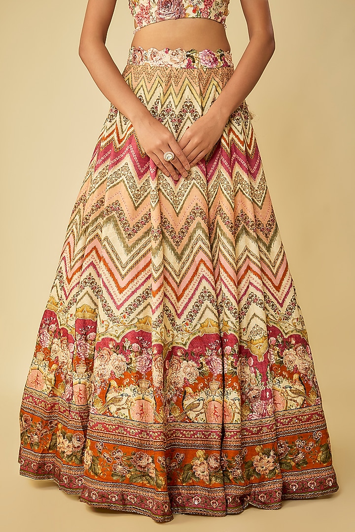 Multi-Colored Viscose Silk Embroidered & Printed Wedding Lehenga Set by Kalista at Pernia's Pop Up Shop