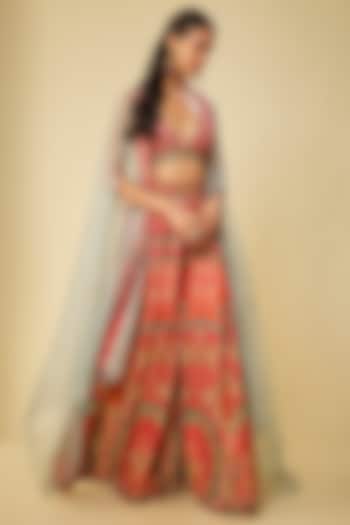 Multi-Colored Viscose Silk Embroidered & Printed Wedding Sharara Set by Kalista at Pernia's Pop Up Shop