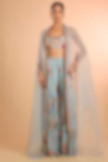 Blue Georgette Gharara Set by Kalista at Pernia's Pop Up Shop