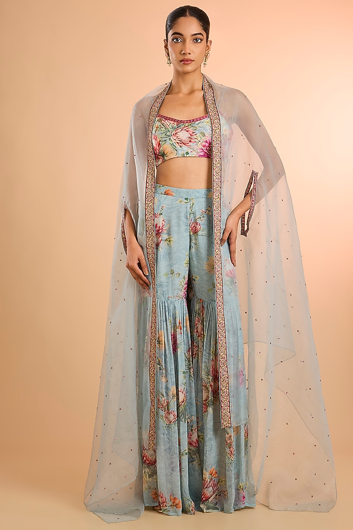 Blue Georgette Gharara Set by Kalista at Pernia's Pop Up Shop