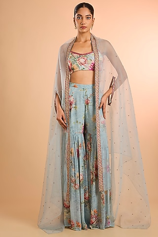 Blue Georgette Gharara Set by Kalista