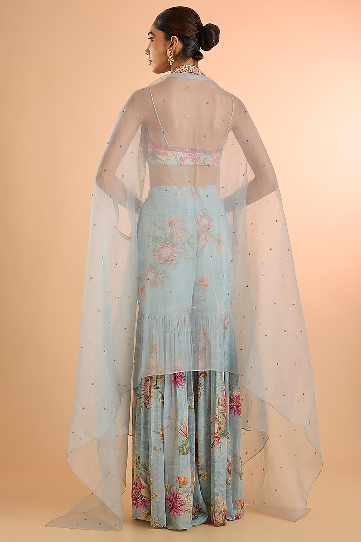 Blue Georgette Gharara Set by Kalista at Pernia's Pop Up Shop