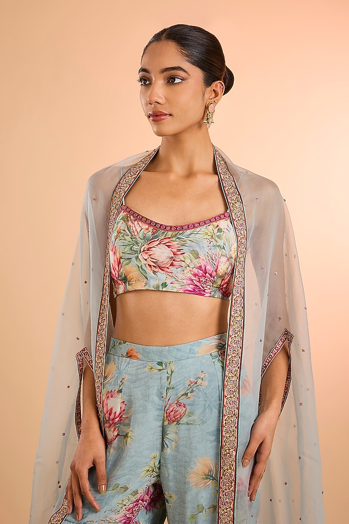 Blue Georgette Gharara Set by Kalista at Pernia's Pop Up Shop