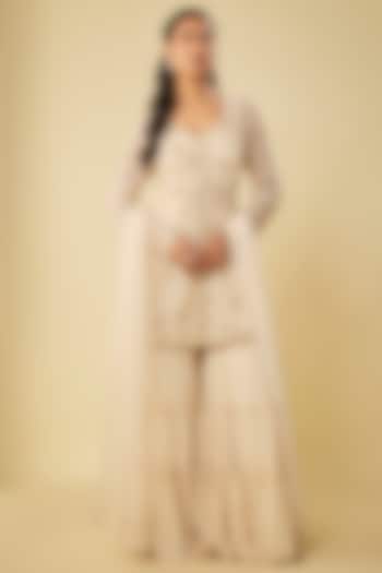 Ivory Viscose Georgette Gharara Set by Kalista at Pernia's Pop Up Shop