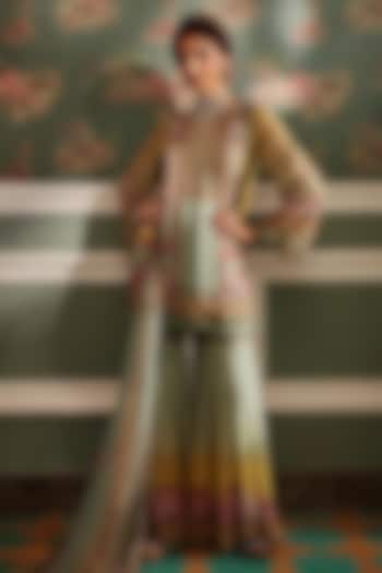 Green Viscose Georgette Floral Printed Gharara Set by Kalista at Pernia's Pop Up Shop