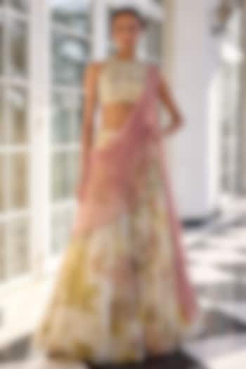 Ecru Tissue Floral Printed Wedding Lehenga Set by Kalista at Pernia's Pop Up Shop