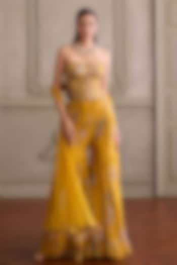 Yellow Organza Printed Wedding Sharara Set by Kalista at Pernia's Pop Up Shop