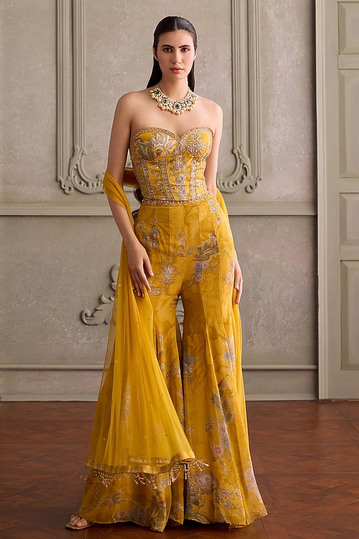 Yellow Organza Printed Wedding Sharara Set by Kalista at Pernia's Pop Up Shop