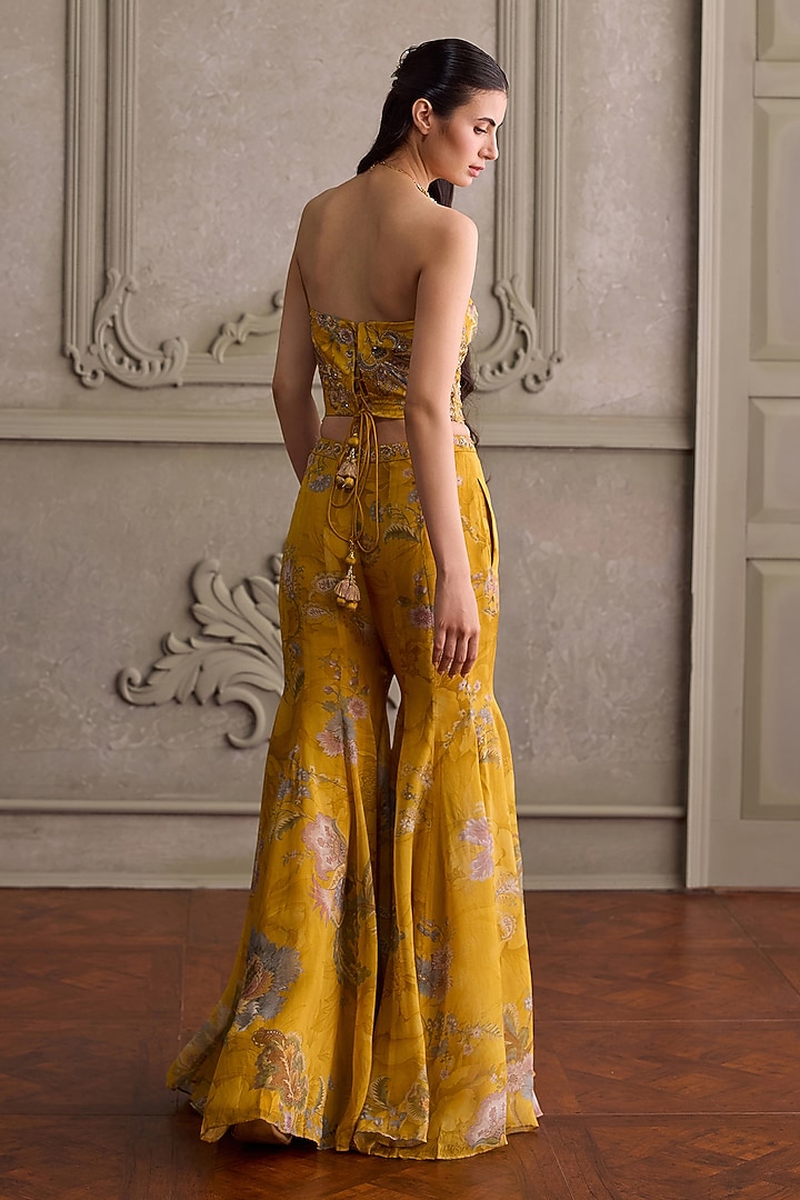 Yellow Organza Printed Wedding Sharara Set by Kalista at Pernia's Pop Up Shop