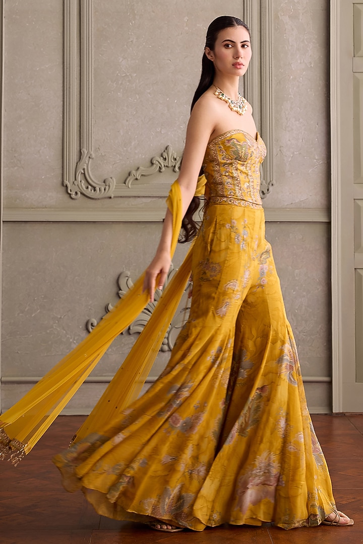 Yellow Organza Printed Wedding Sharara Set by Kalista at Pernia's Pop Up Shop