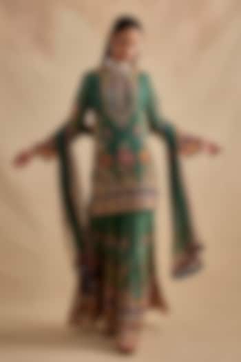 Dark Green Viscose Georgette Party Wear Sharara Set by Kalista at Pernia's Pop Up Shop