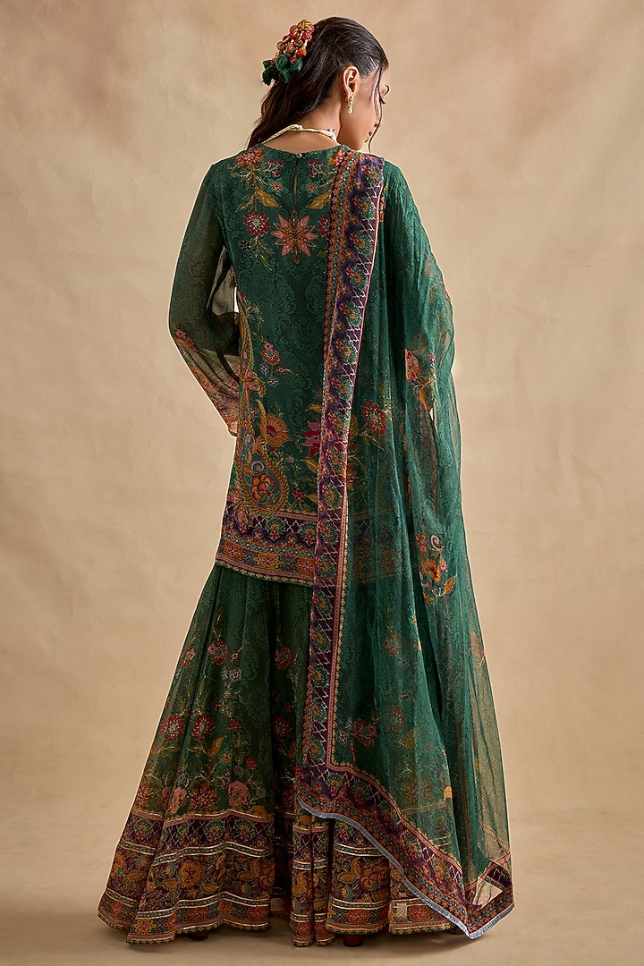 Dark Green Viscose Georgette Party Wear Sharara Set by Kalista at Pernia's Pop Up Shop