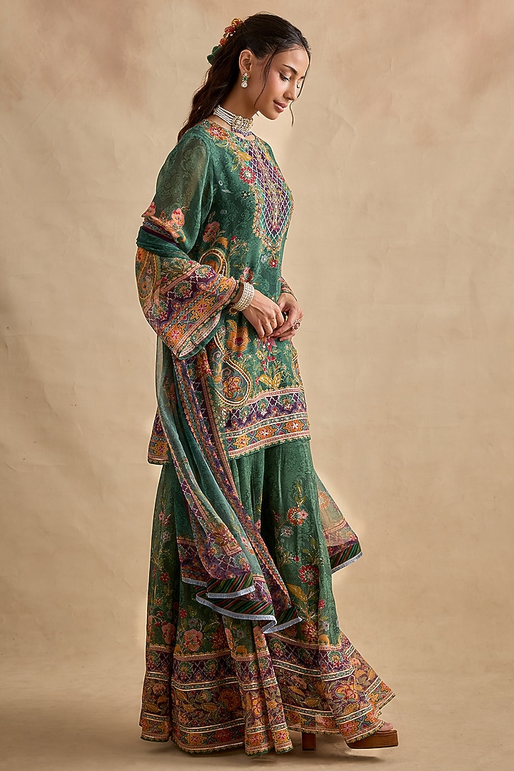Dark Green Viscose Georgette Party Wear Sharara Set by Kalista at Pernia's Pop Up Shop