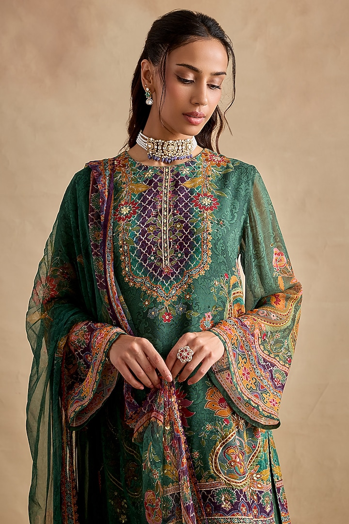 Dark Green Viscose Georgette Party Wear Sharara Set by Kalista at Pernia's Pop Up Shop