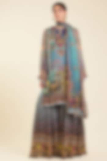 Turquoise Blue Viscose Georgette Printed Party Wear Sharara Set by Kalista at Pernia's Pop Up Shop