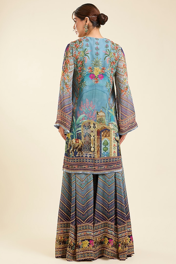 Turquoise Blue Viscose Georgette Printed Party Wear Sharara Set by Kalista at Pernia's Pop Up Shop