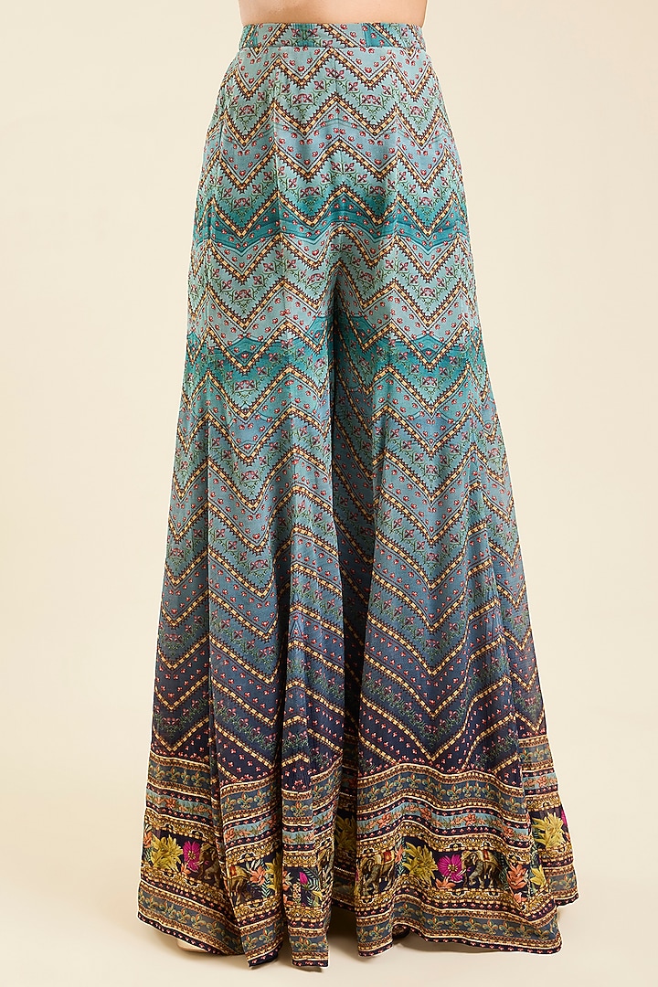 Turquoise Blue Viscose Georgette Printed Party Wear Sharara Set by Kalista at Pernia's Pop Up Shop