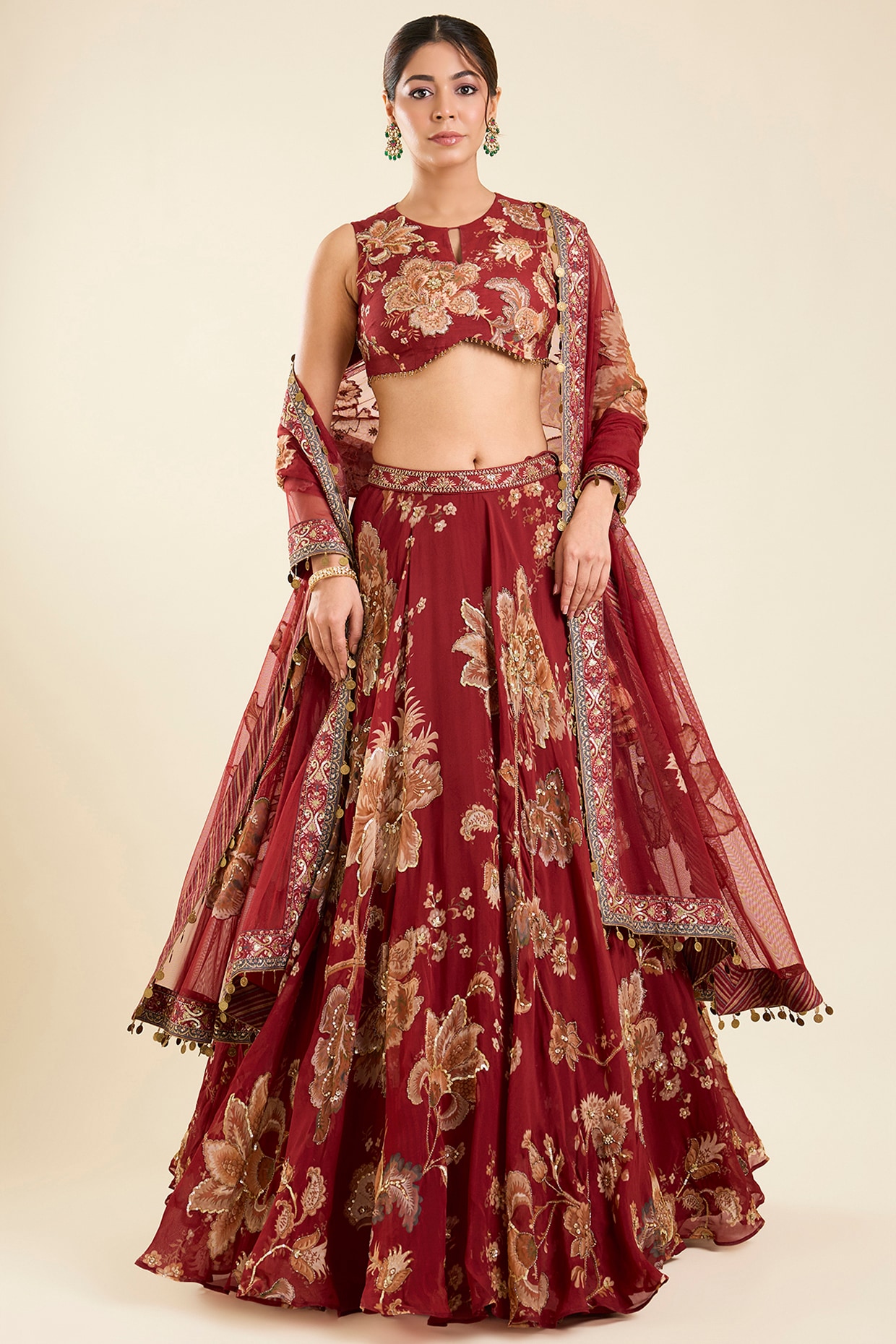 Kalista Rust Organza Printed Lehenga Set