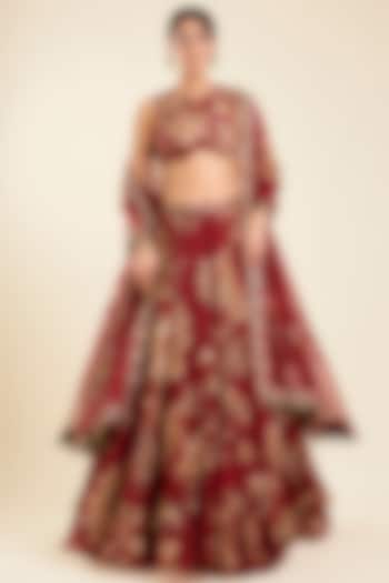 Rust Organza Printed Wedding Lehenga Set by Kalista at Pernia's Pop Up Shop