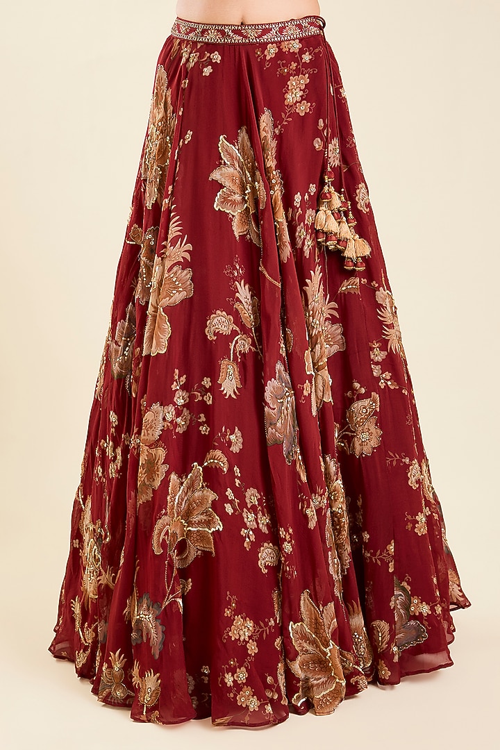 Rust Organza Printed Wedding Lehenga Set by Kalista at Pernia's Pop Up Shop
