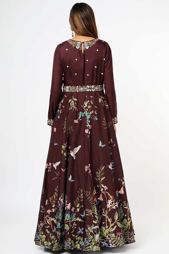 Wine Embroidered Gown With Belt by Kalista at Pernia's Pop Up Shop