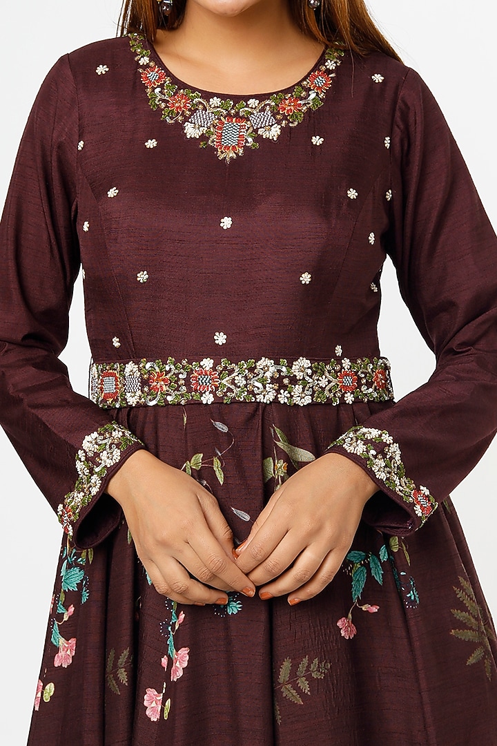 Wine Embroidered Gown With Belt by Kalista at Pernia's Pop Up Shop