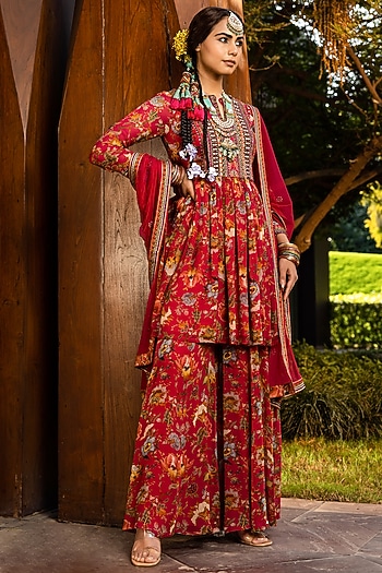 Burgundy Tehseem Wedding Sharara Set by Kalista at Pernia's Pop Up Shop