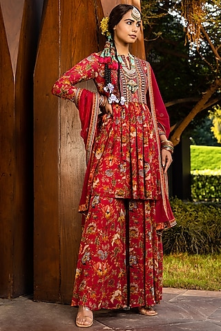 Burgundy Tehseem Sharara Set by Kalista