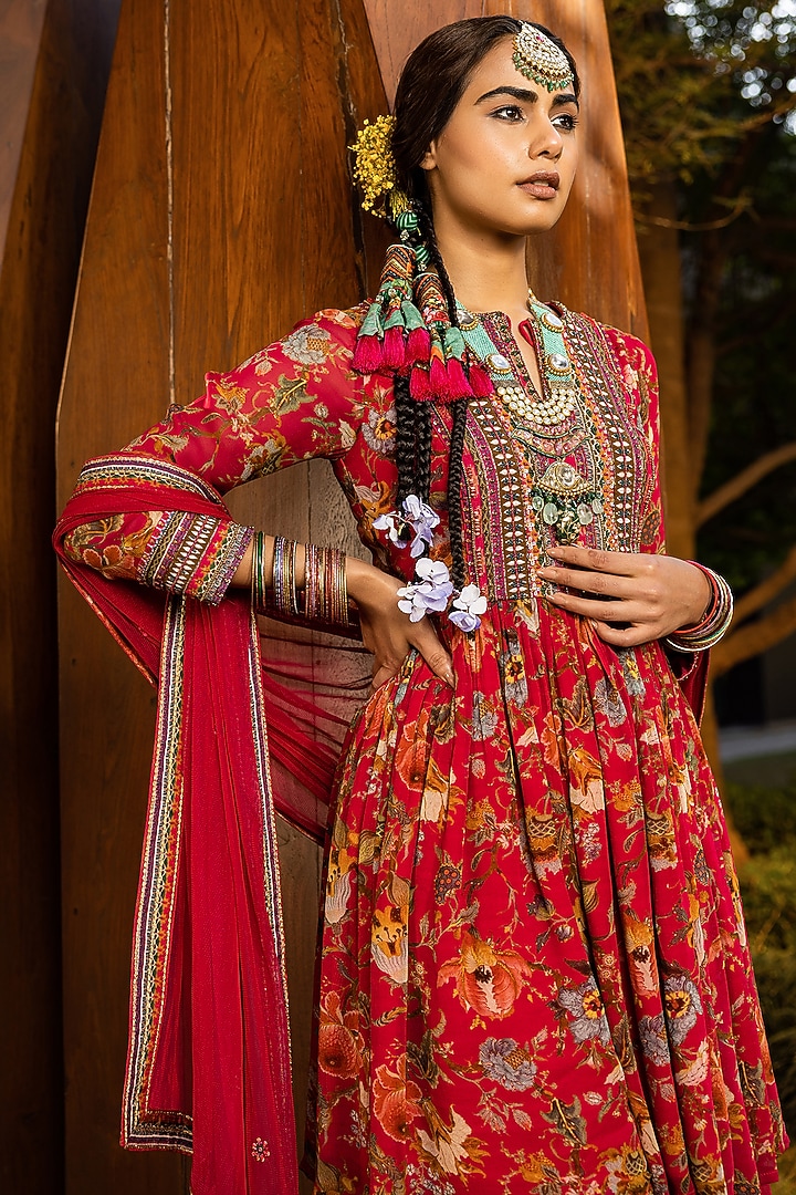 Burgundy Tehseem Wedding Sharara Set by Kalista at Pernia's Pop Up Shop
