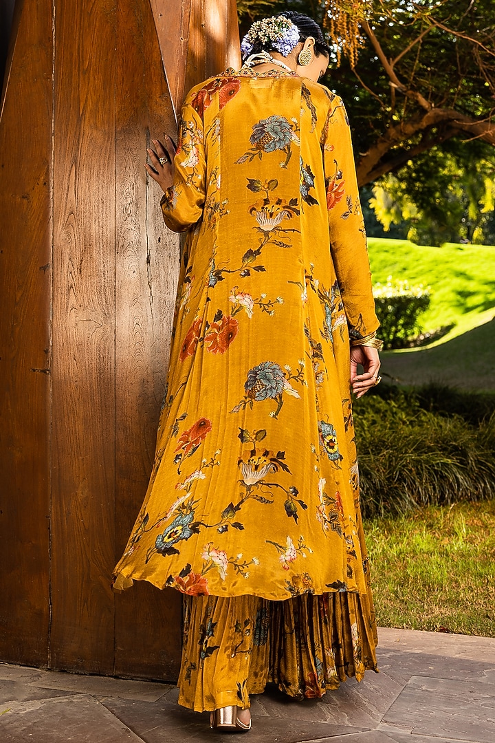 Mustard Natural Silk & Chinon Gharara Set by Kalista at Pernia's Pop Up Shop