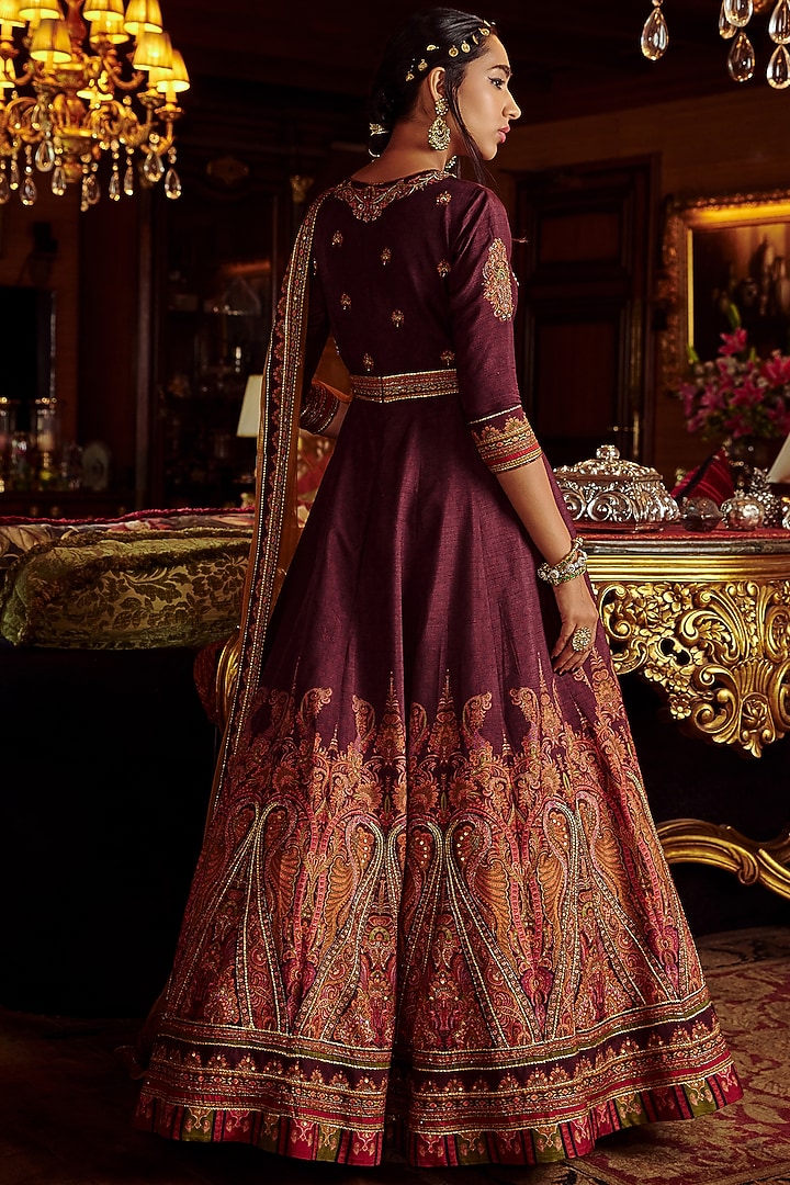 Wine Embroidered Wedding Anarkali Set by Kalista at Pernia's Pop Up Shop