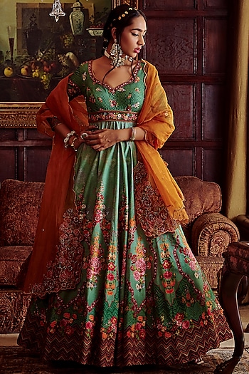 Green Embroidered Wedding Anarkali Set by Kalista at Pernia's Pop Up Shop