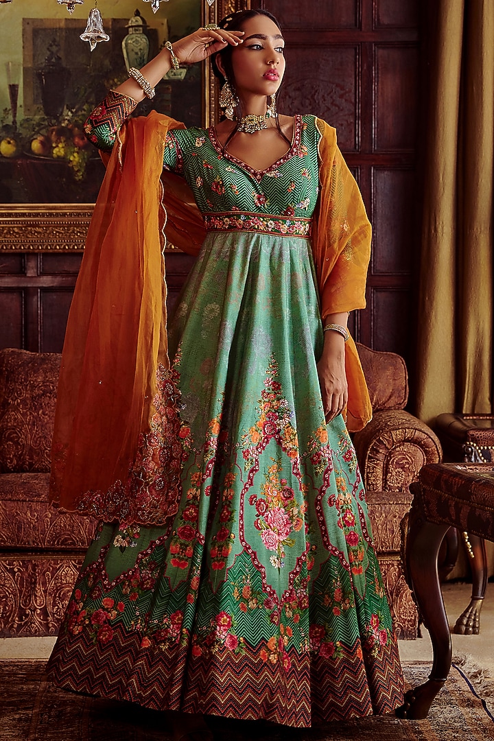 Green Embroidered Wedding Anarkali Set by Kalista at Pernia's Pop Up Shop