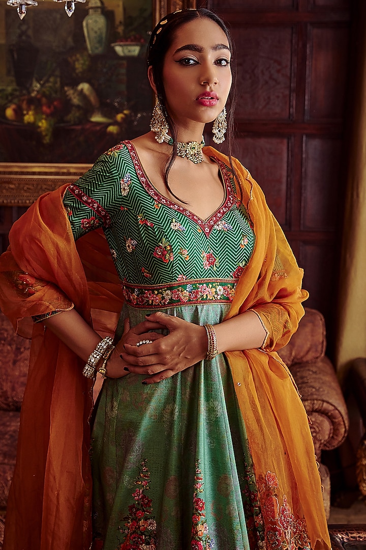 Green Embroidered Wedding Anarkali Set by Kalista at Pernia's Pop Up Shop