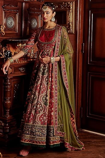 Multi-Colored Embroidered Wedding Anarkali Set by Kalista at Pernia's Pop Up Shop