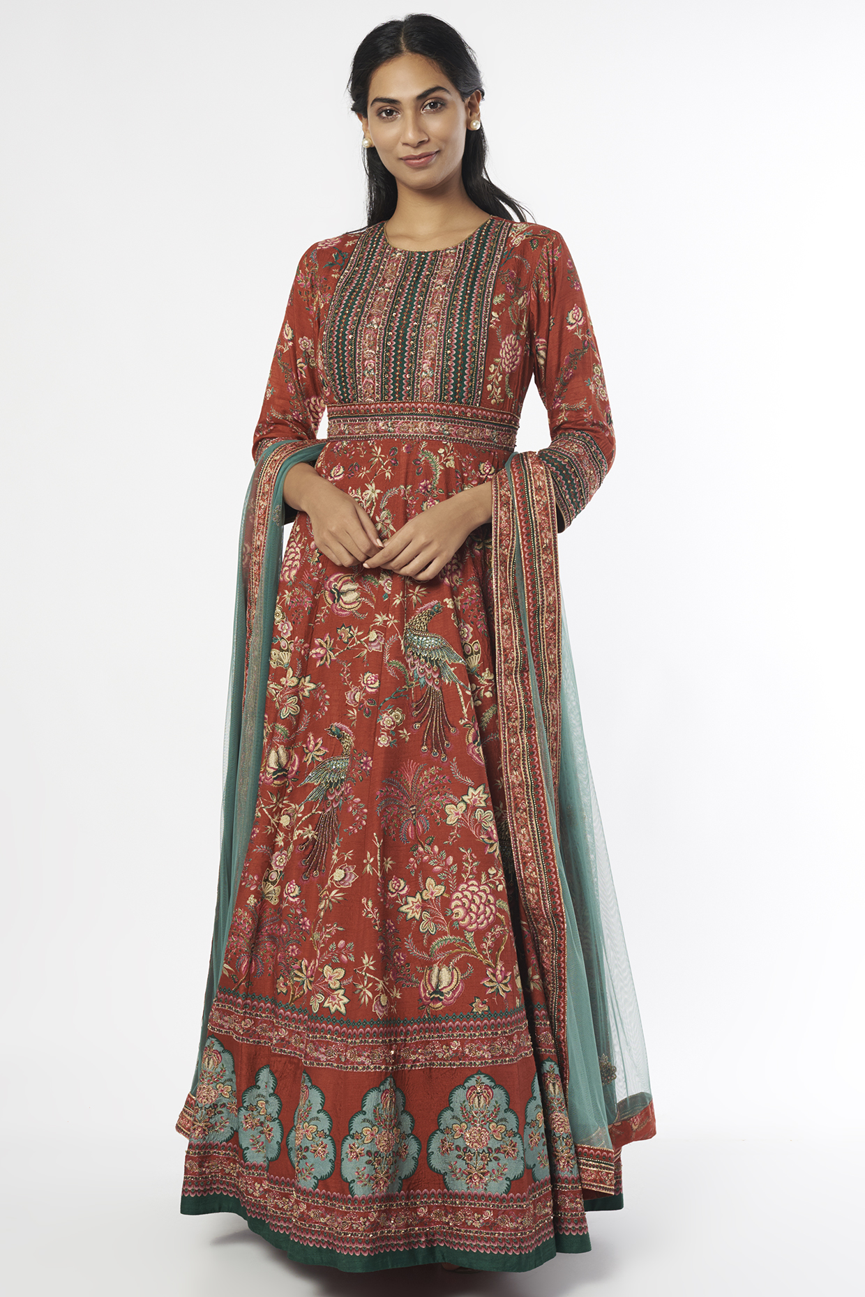Rust Embroidered Wedding Anarkali Set by Kalista at Pernia's Pop Up Shop