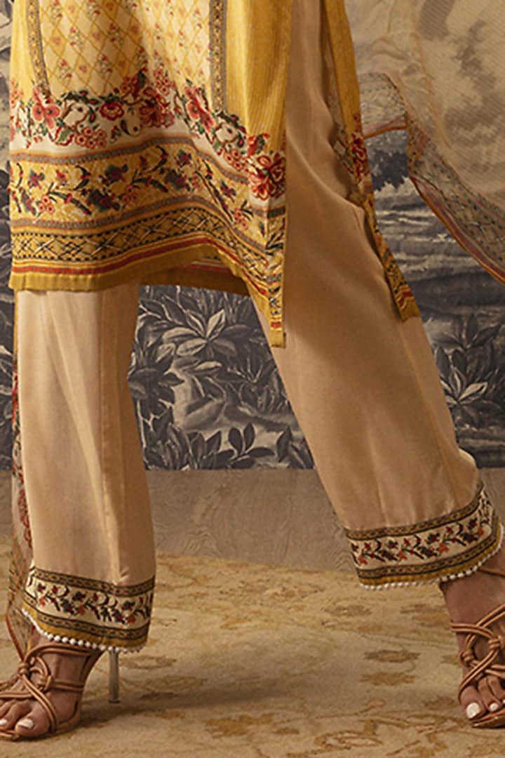 Yellow & Beige Straight Kurta Set by Kalista at Pernia's Pop Up Shop