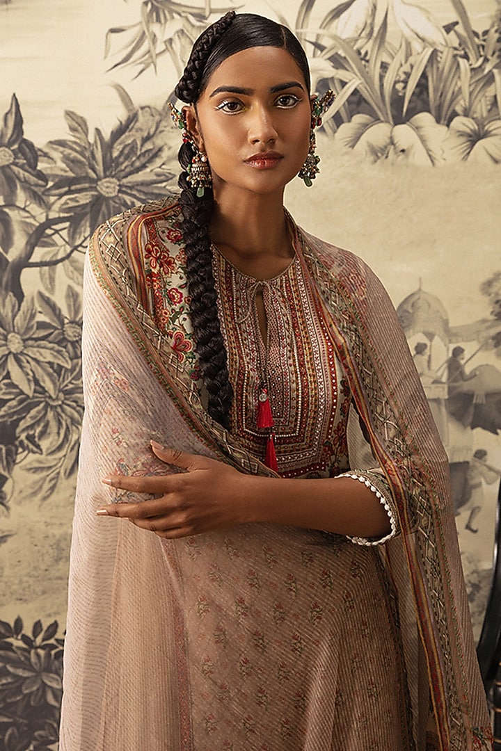 Beige Straight Kurta Set by Kalista at Pernia's Pop Up Shop