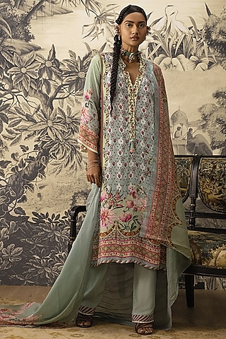 Powder Blue A-line Kurta Set by Kalista