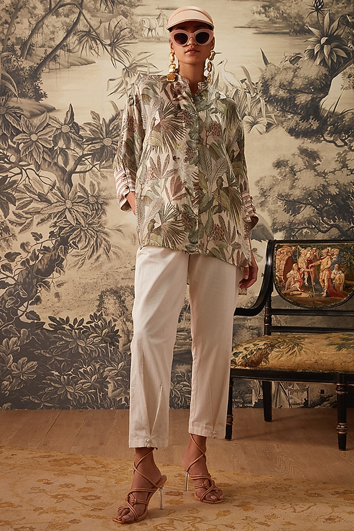 Ivory Viscose Satin Printed Tunic by Kalista at Pernia's Pop Up Shop
