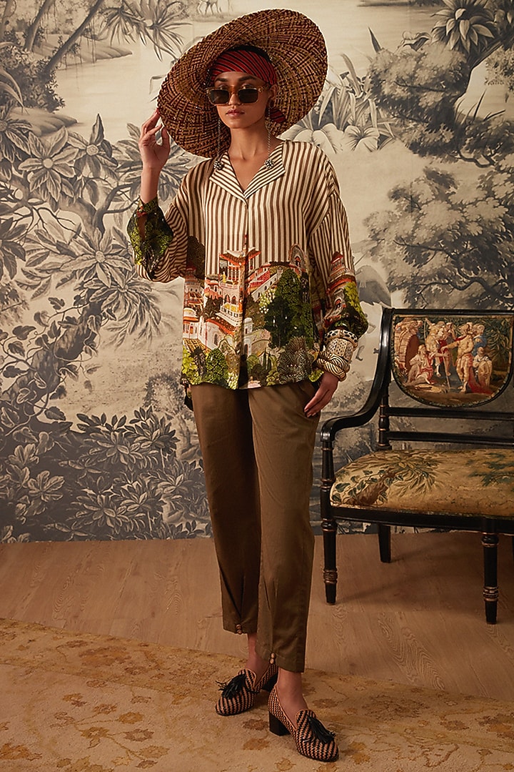 Multi-Colored Viscose Satin Stripe Printed Tunic by Kalista at Pernia's Pop Up Shop