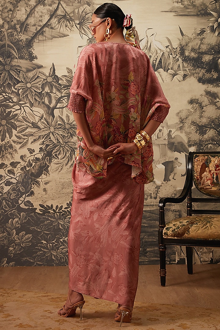 Mauve Pink Viscose Satin Floral Printed Tunic by Kalista at Pernia's Pop Up Shop