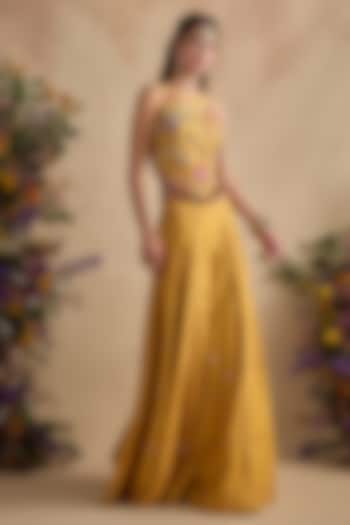 Lemon Yellow Viscose Silk Wedding Sharara Set by Kalista at Pernia's Pop Up Shop