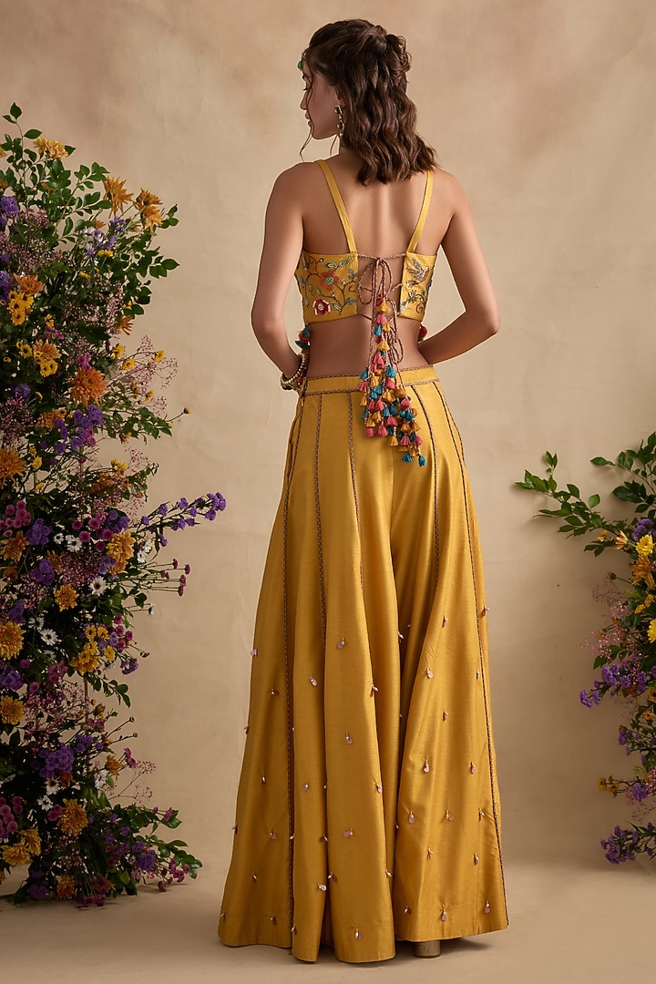 Lemon Yellow Viscose Silk Wedding Sharara Set by Kalista at Pernia's Pop Up Shop
