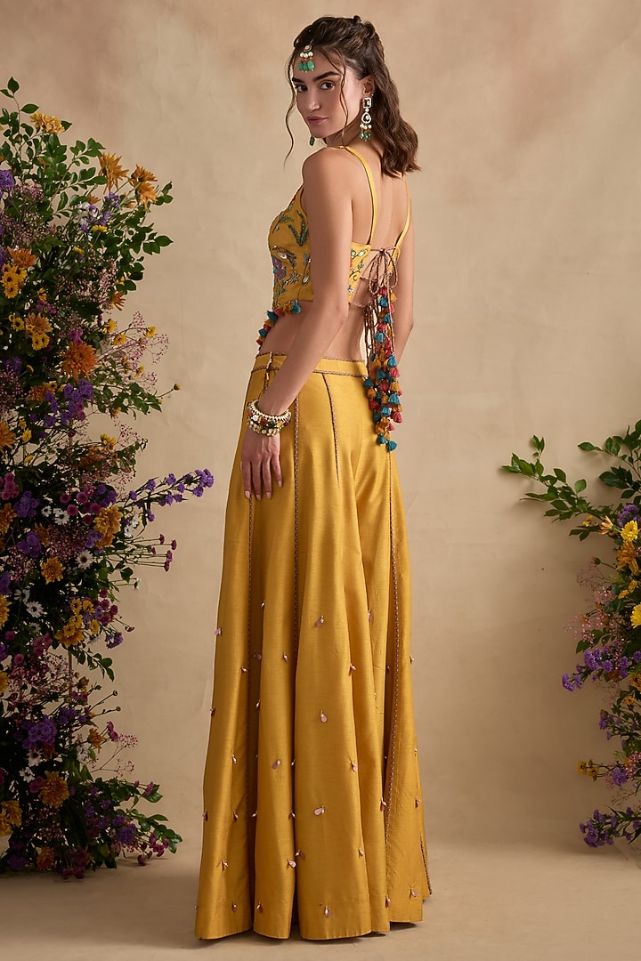 Lemon Yellow Viscose Silk Wedding Sharara Set by Kalista at Pernia's Pop Up Shop