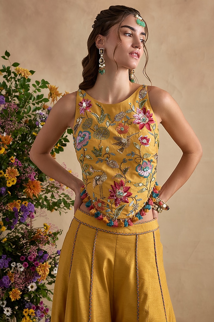 Lemon Yellow Viscose Silk Wedding Sharara Set by Kalista at Pernia's Pop Up Shop