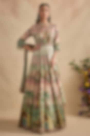 Pastel Pink Viscose Silk Sequins Embroidered Wedding Anarkali Set by Kalista at Pernia's Pop Up Shop