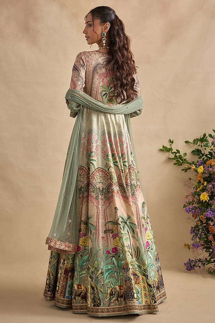 Pastel Pink Viscose Silk Sequins Embroidered Wedding Anarkali Set by Kalista at Pernia's Pop Up Shop