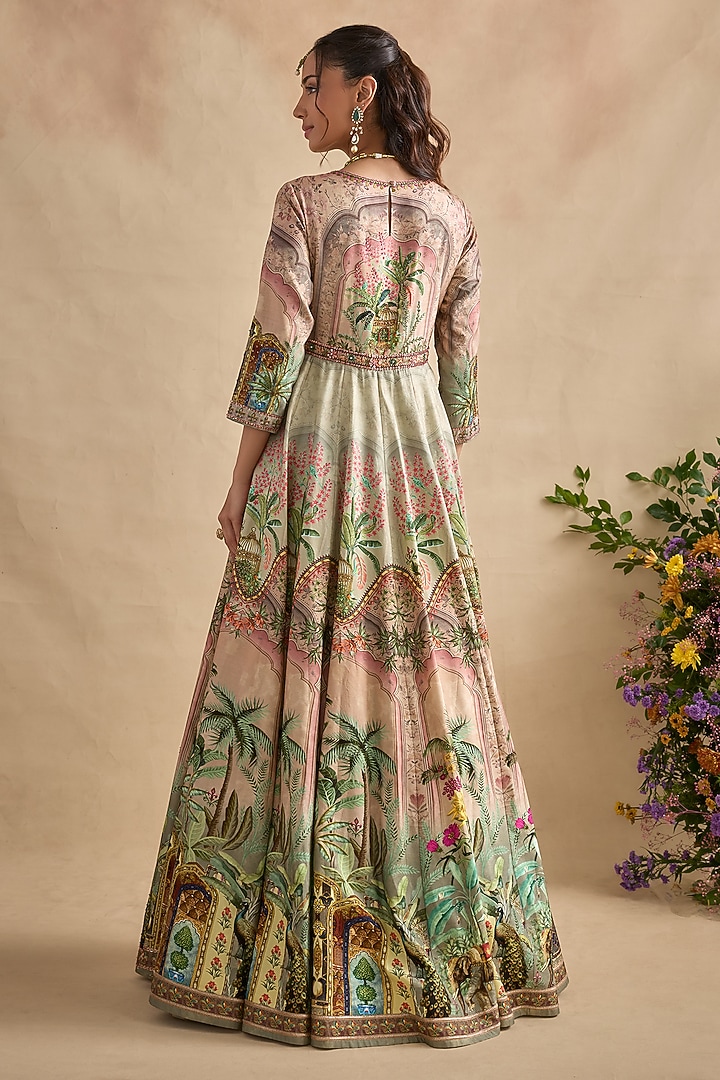 Pastel Pink Viscose Silk Sequins Embroidered Wedding Anarkali Set by Kalista at Pernia's Pop Up Shop