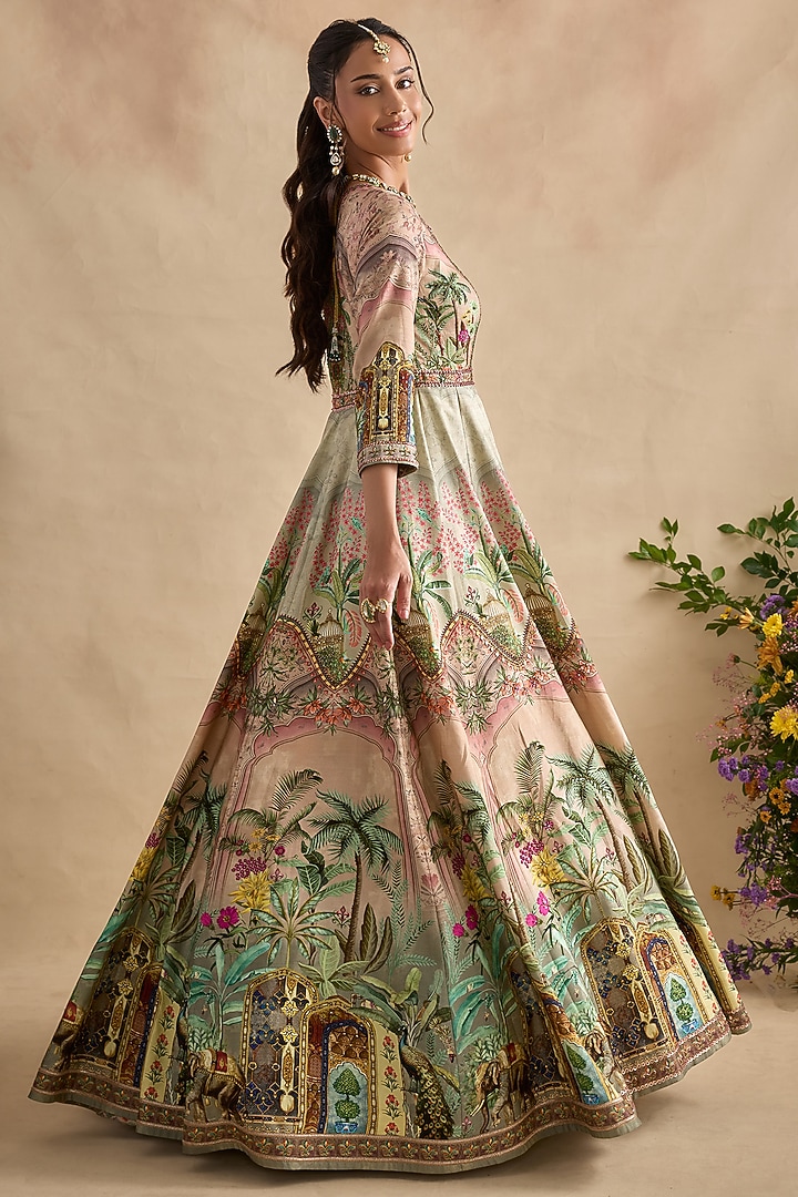 Pastel Pink Viscose Silk Sequins Embroidered Wedding Anarkali Set by Kalista at Pernia's Pop Up Shop
